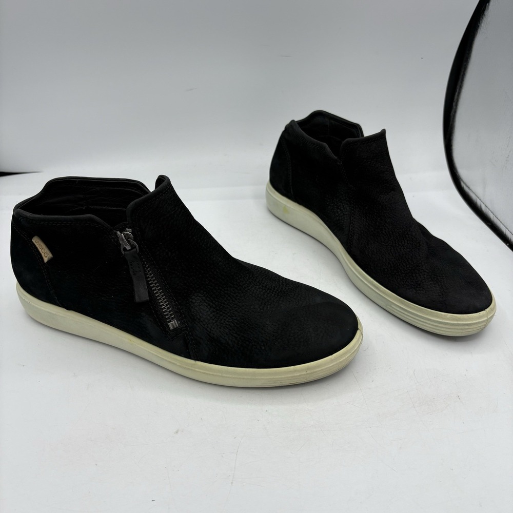 Ecco Shoes Boot Womens 9 Soft‎ 7 Black Leather Nubuck Zip Casual Low Cut Bootie